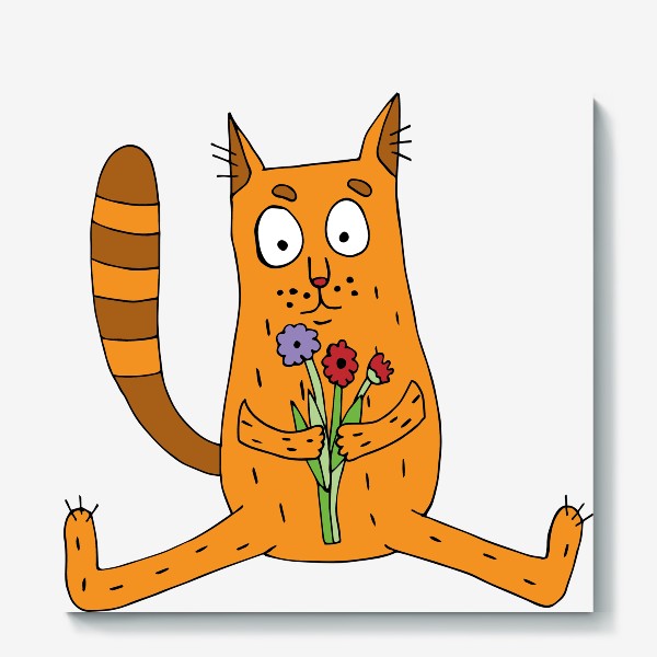 Холст «Кот с букетом цветов.»