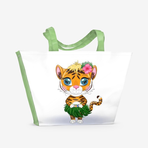 Пляжная сумка «Тигрица гавайская танцовщица хула. Новый год 2022»