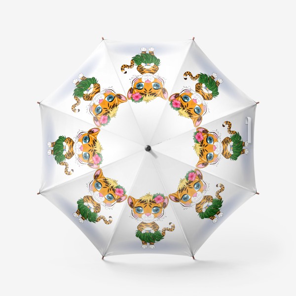 Зонт «Тигрица гавайская танцовщица хула. Новый год 2022»