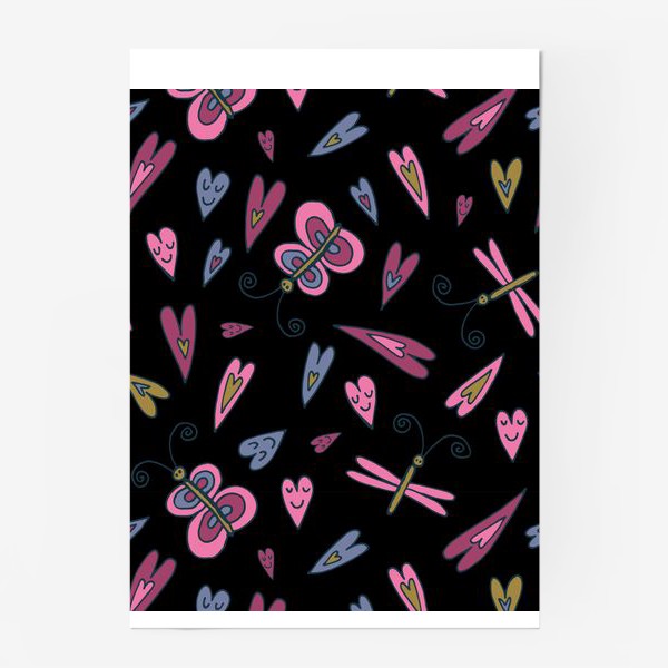 Постер «Розовые бабочки на черном фоне»