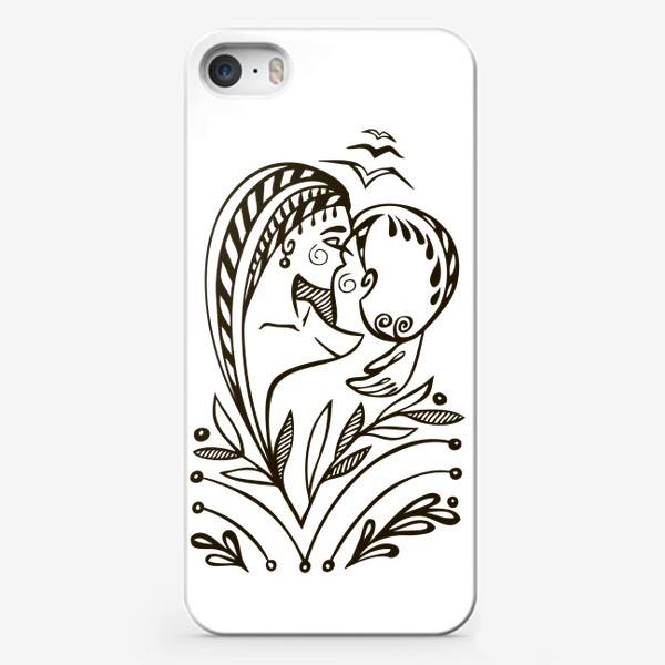 Чехол iPhone «черно-белый рисунок женщина и мужчина целуются тату»