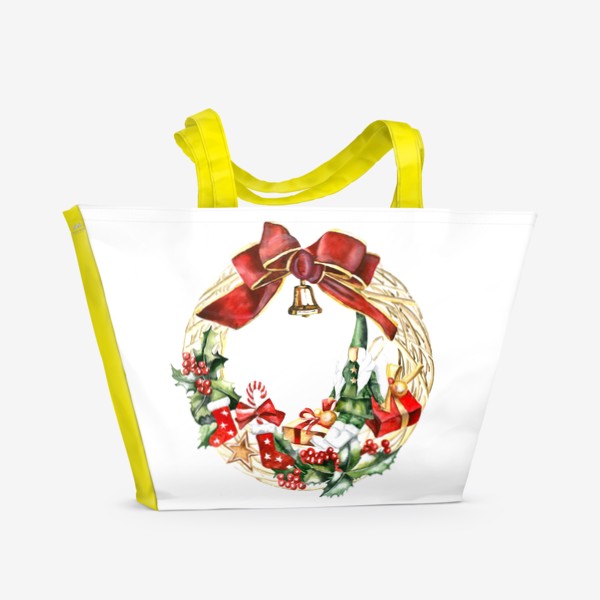 Пляжная сумка «Новогодний венок красный»