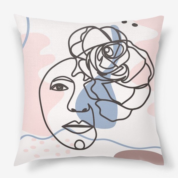 Подушка «Женский абстрактный портрет с розой в трендовых цветах»