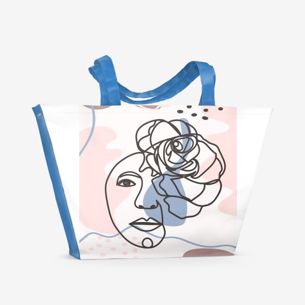 Пляжная сумка «Женский абстрактный портрет с розой в трендовых цветах»