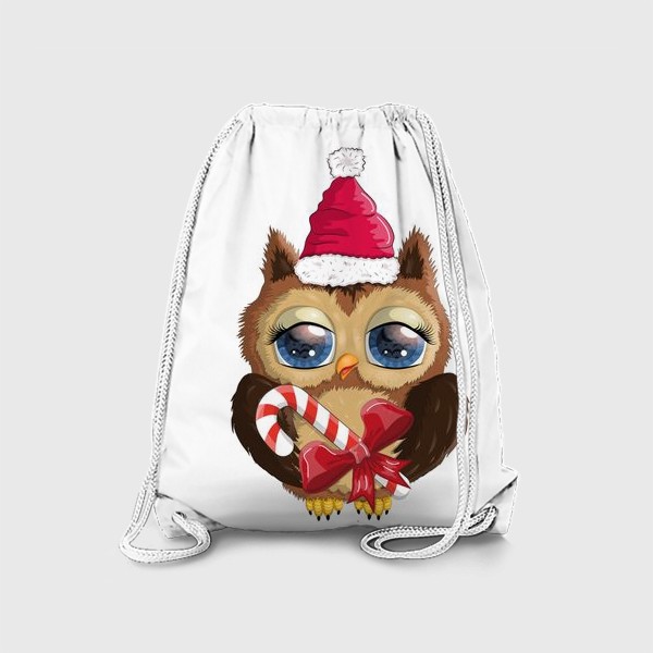 Рюкзак «Сова в шапке Деда Мороза с конфетой, новый год»