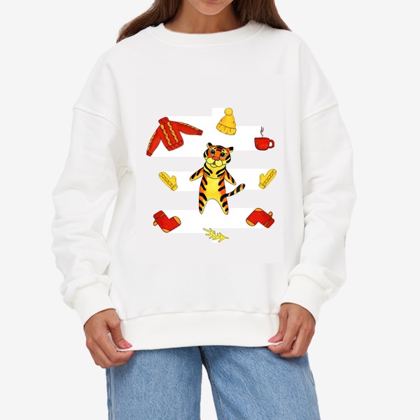 Свитшот «Тигрёнок стоит с зимней одеждой»
