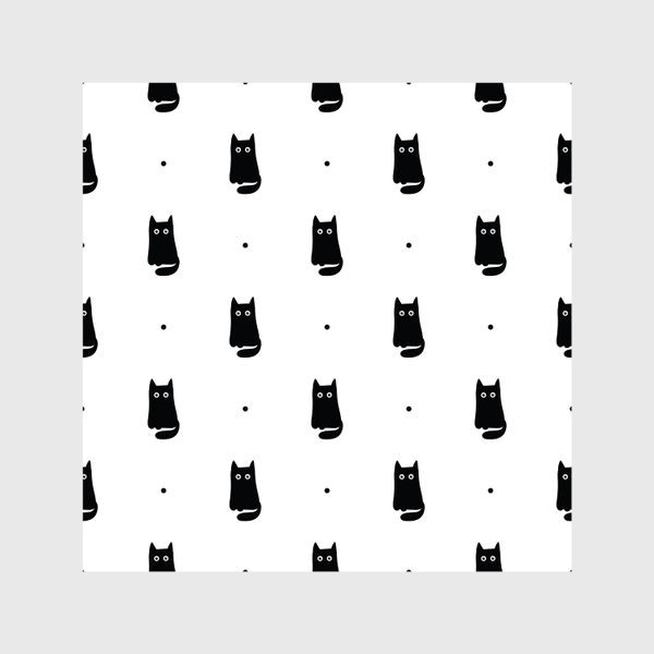 Шторы «Черный кот - милый узор на белом фоне»