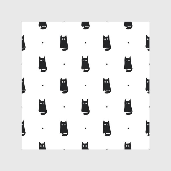 Скатерть «Черный кот - милый узор на белом фоне»