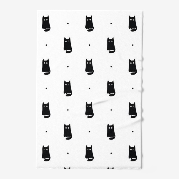 Полотенце «Черный кот - милый узор на белом фоне»