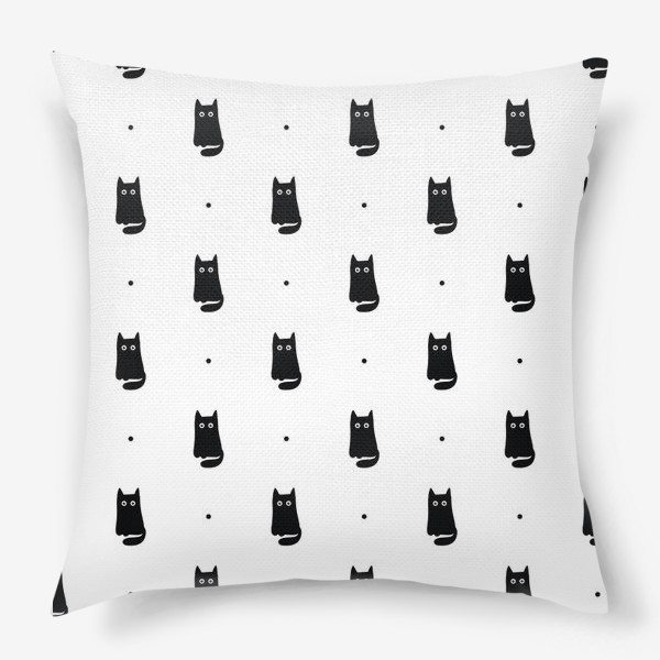 Подушка «Черный кот - милый узор на белом фоне»