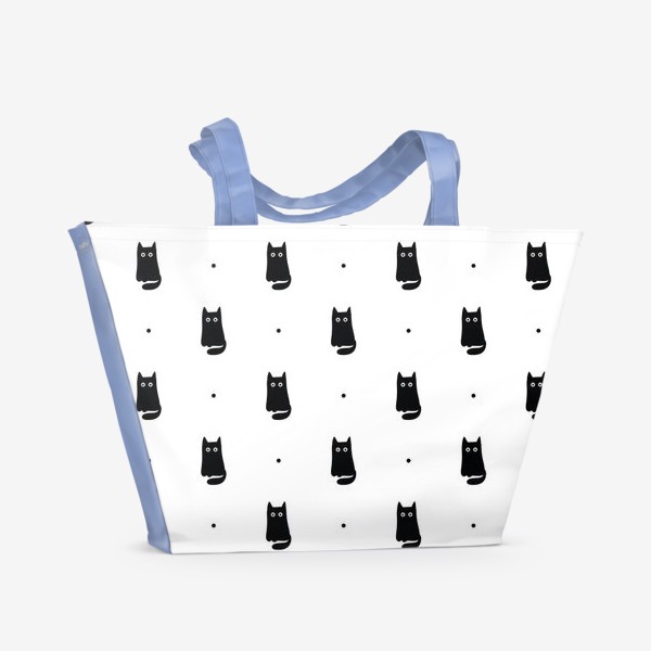 Пляжная сумка «Черный кот - милый узор на белом фоне»