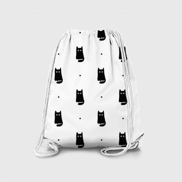 Рюкзак «Черный кот - милый узор на белом фоне»