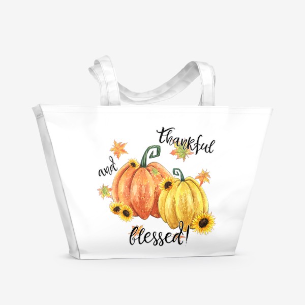 Пляжная сумка «Осенние тыквы "Благодарен и благословлён!"»