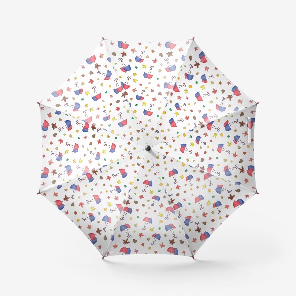Зонт «Осенний паттерн с красно-синими зонтами»