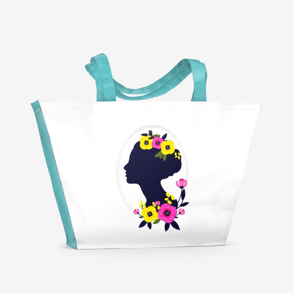 Пляжная сумка «Профиль девушки в цветах»