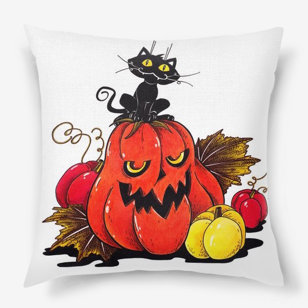 Подушка «Черный кот и тыква. Хэллоуин»