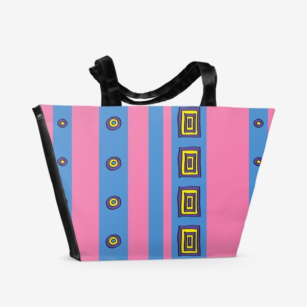 Пляжная сумка «Розовые и голубые полосы.»