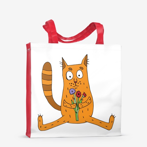 Сумка-шоппер «Кот с букетом цветов.»