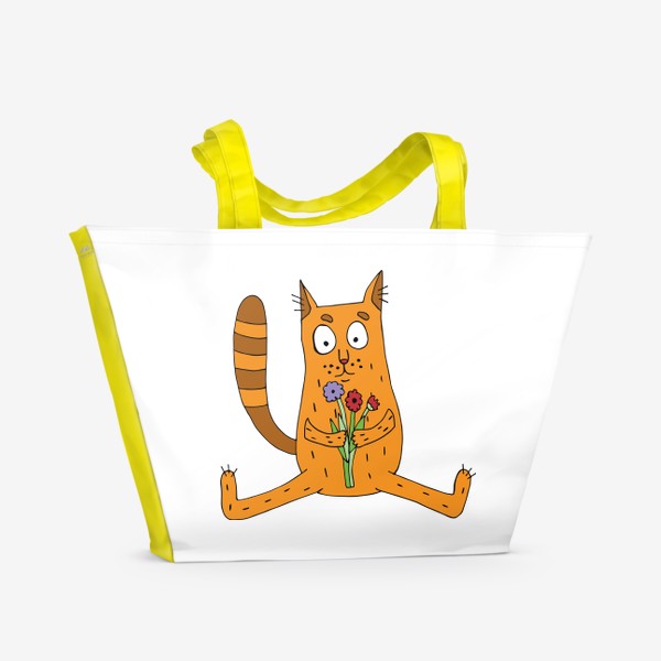 Пляжная сумка «Кот с букетом цветов.»