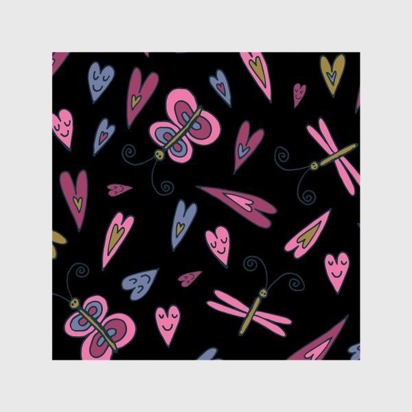 Шторы &laquo;Розовые бабочки на черном фоне&raquo;