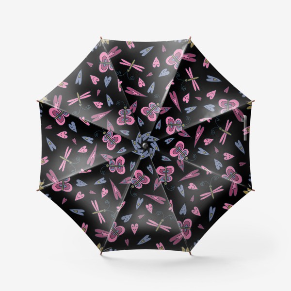 Зонт «Розовые бабочки на черном фоне»