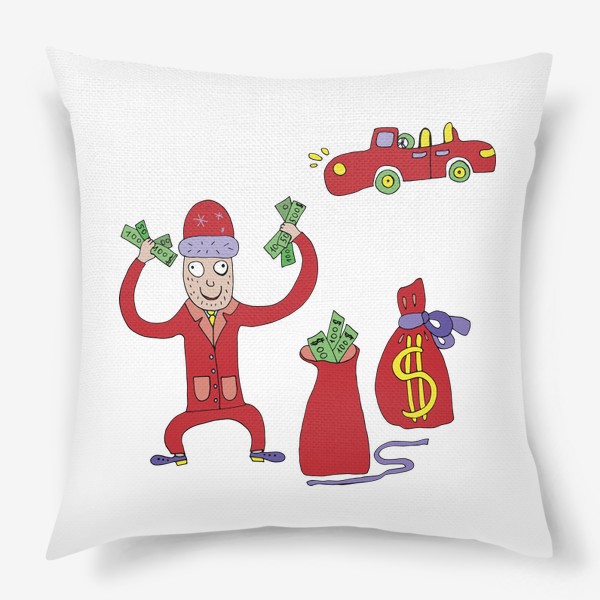Подушка «Дед мороз дарит доллары на новый год»