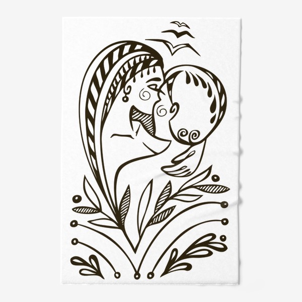 Полотенце «черно-белый рисунок женщина и мужчина целуются тату»