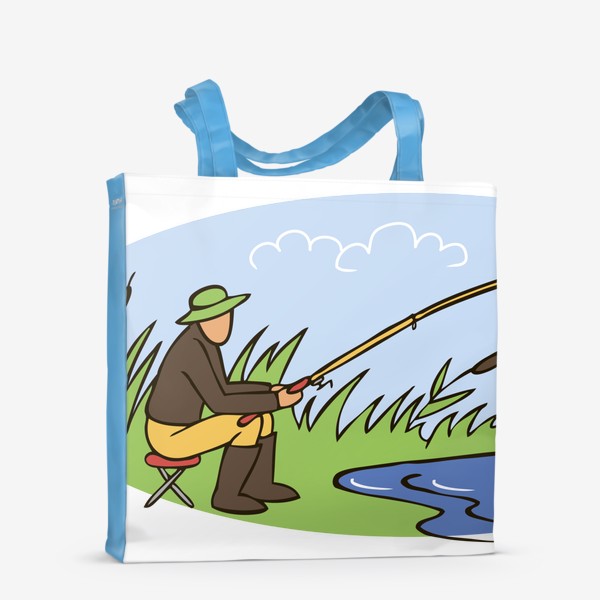 Сумка-шоппер «рыбак на озере ловит рыбу удочкой»