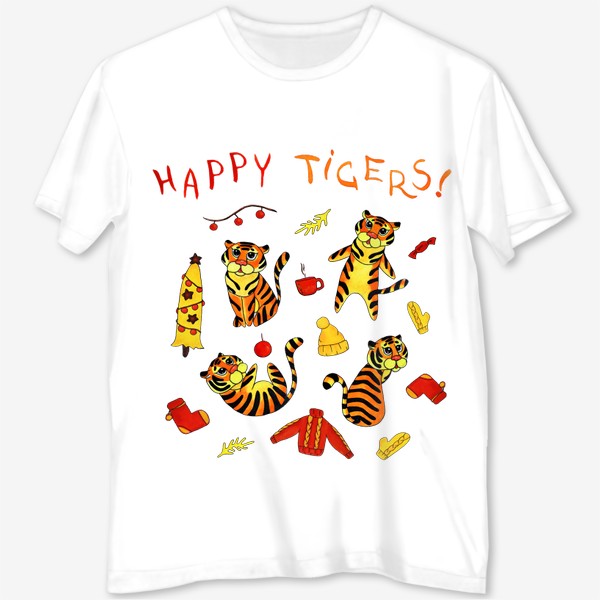 Футболка с полной запечаткой «Счастливые тигрята »