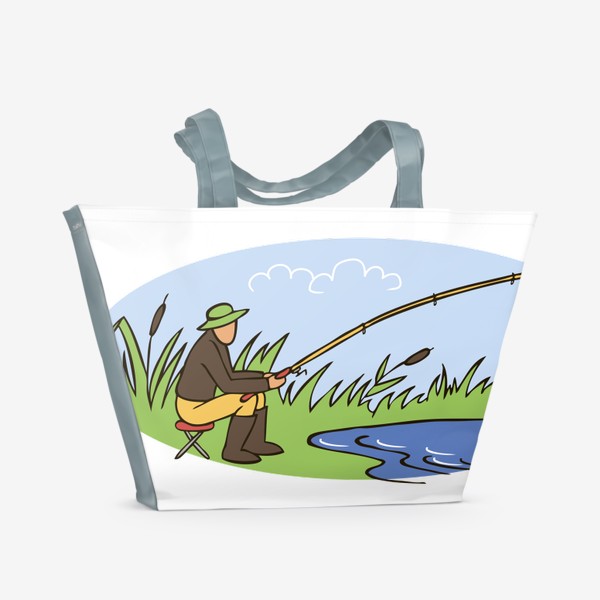 Пляжная сумка «рыбак на озере ловит рыбу удочкой»