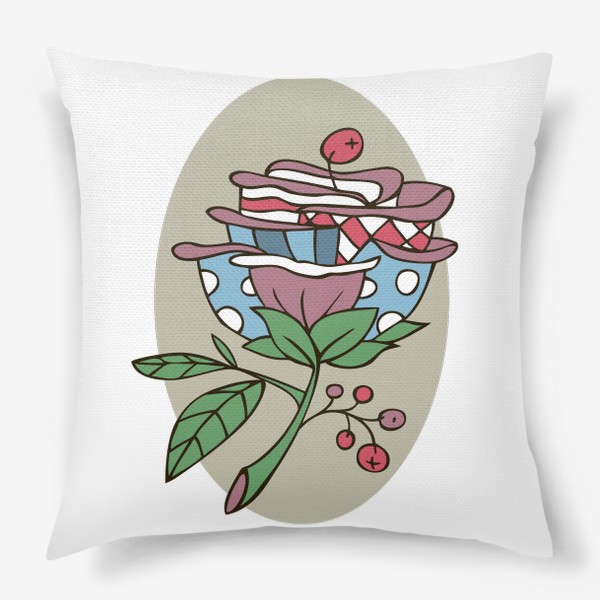 Подушка «необычный цветок с ягодами и орнаментом»