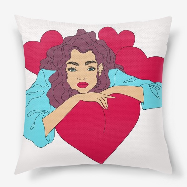 Подушка «Девушка с сердцами»