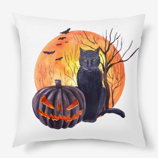 Подушка &laquo;Черный кот Черная тыква Хэллоуин&raquo;