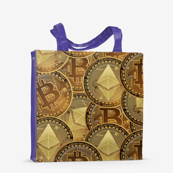 Сумка-шоппер «Паттерн криптовалюта  Bitcoin, Ethereum, Биткоин, эфир, монеты, деньги»