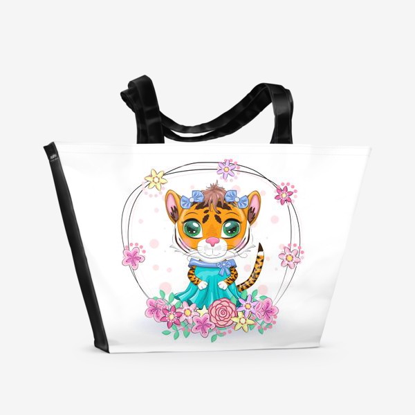 Пляжная сумка «Девочка тигрица в цветах. 2022 Новый год Тигр»