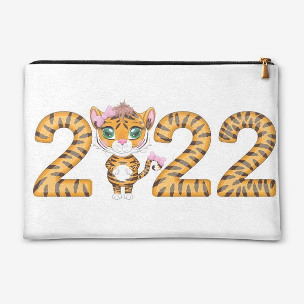 Косметичка «2022, Тигр в надписи нового года, полосатые тигровые цифры»