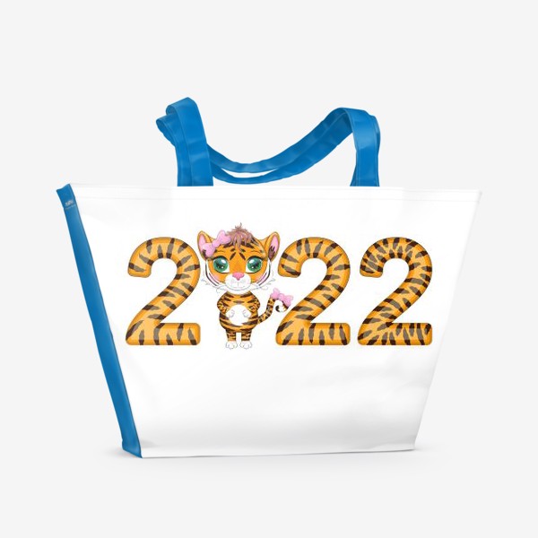 Пляжная сумка «2022, Тигр в надписи нового года, полосатые тигровые цифры»