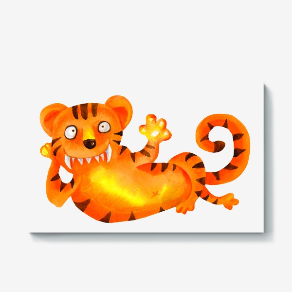 Холст «Год тигра 2022 Новый год Прикольный тигр Смешной тигр Парная футболка»