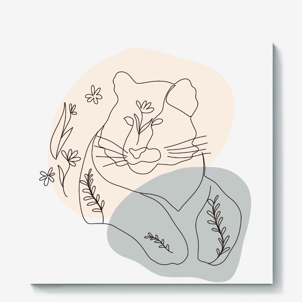 Холст «Тигр с растениями. Лайн-арт абстракция. Год тигра»