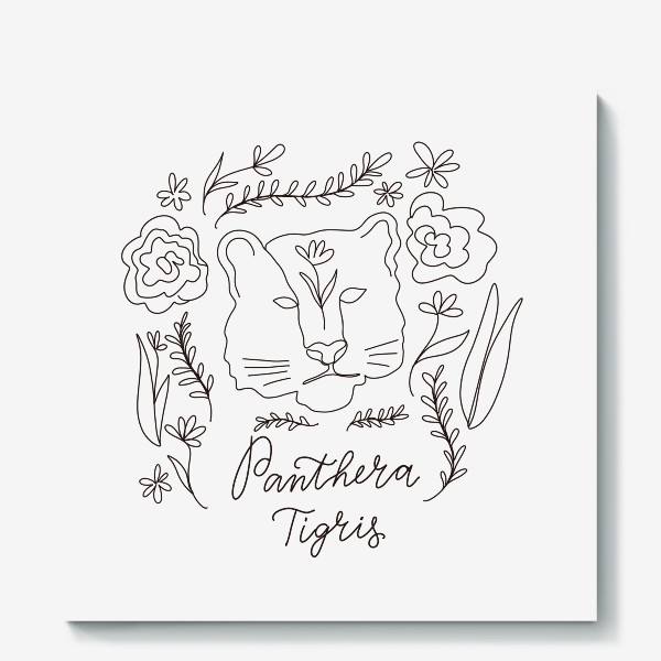 Холст «Тигр с цветами. Лайн-арт абстракция. Год тигра»