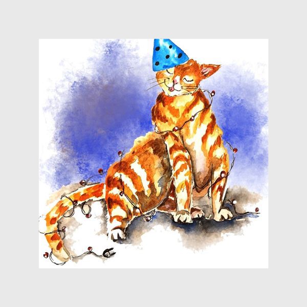 Шторы «Кот котик новый год праздник »
