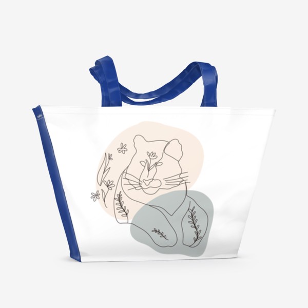 Пляжная сумка «Тигр с растениями. Лайн-арт абстракция. Год тигра»