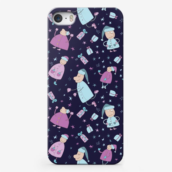 Чехол iPhone «Деды морозы на синем фоне.»
