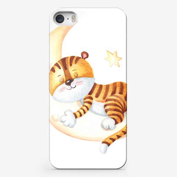 Чехол iPhone «Милый тигренок, спящий на месяце.»