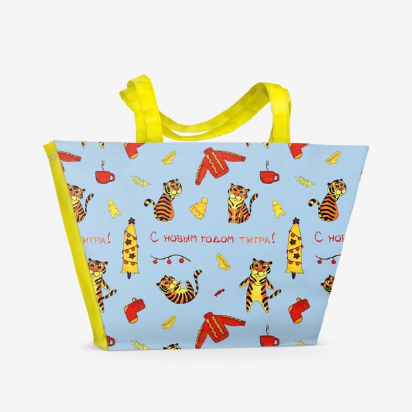 Пляжная сумка «Паттерн новогодний с тиграми 2022»