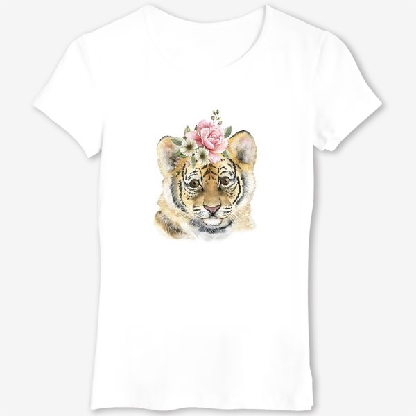 Футболка «животное тигр с букетом цветов на голове »