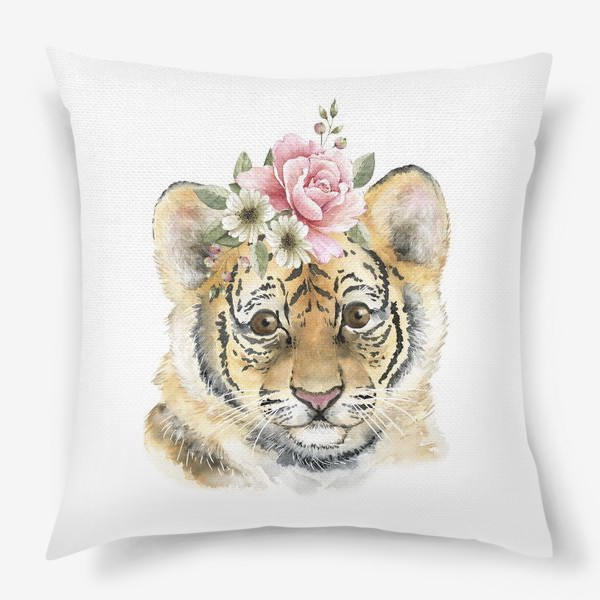 Подушка «животное тигр с букетом цветов на голове »