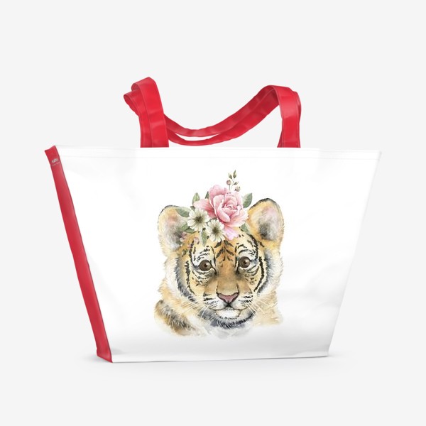 Пляжная сумка «животное тигр с букетом цветов на голове »