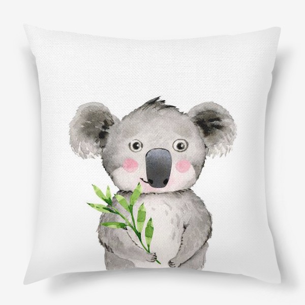 Подушка &laquo;акварельный рисунок панда с веточкой растения &raquo;
