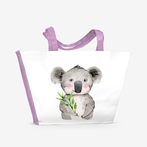 Пляжная сумка «акварельный рисунок панда с веточкой растения »